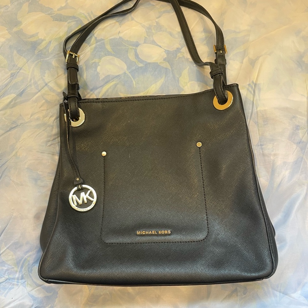 Michael Kors Black Shoulder Bag with Gold Accents